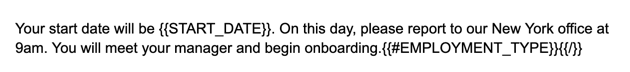 Screenshot showing a conditional token placed immediately after the preceding sentence, with no space between them