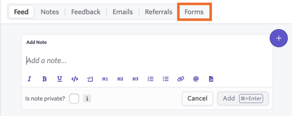 Screenshot of the Forms section on a candidate's profile feed showing two application forms for the same role.