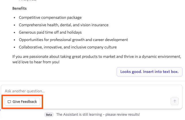 The Give Feedback button. The Give Feedback button.