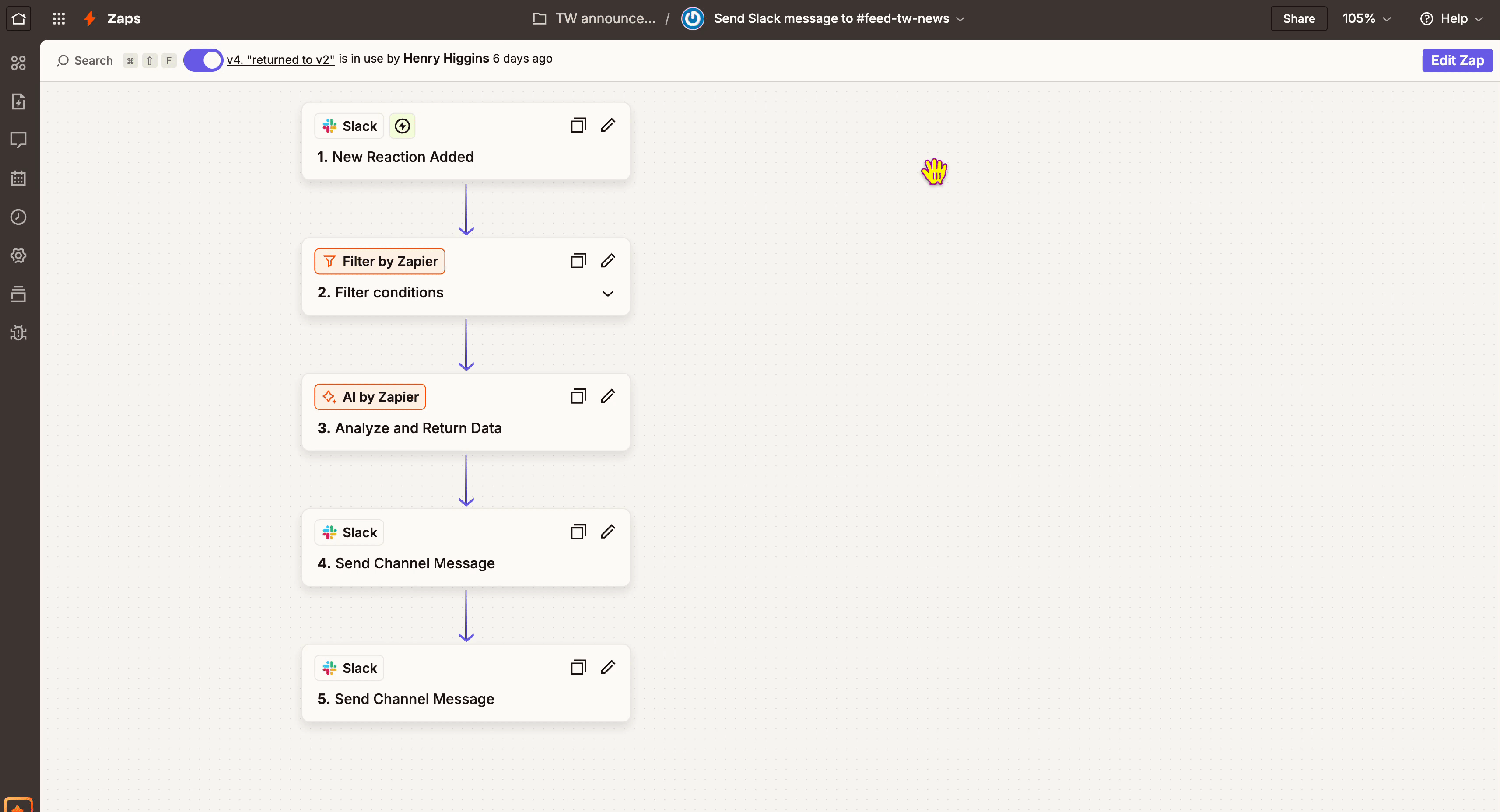 Turning on and viewing step dependencies in the Zap editor