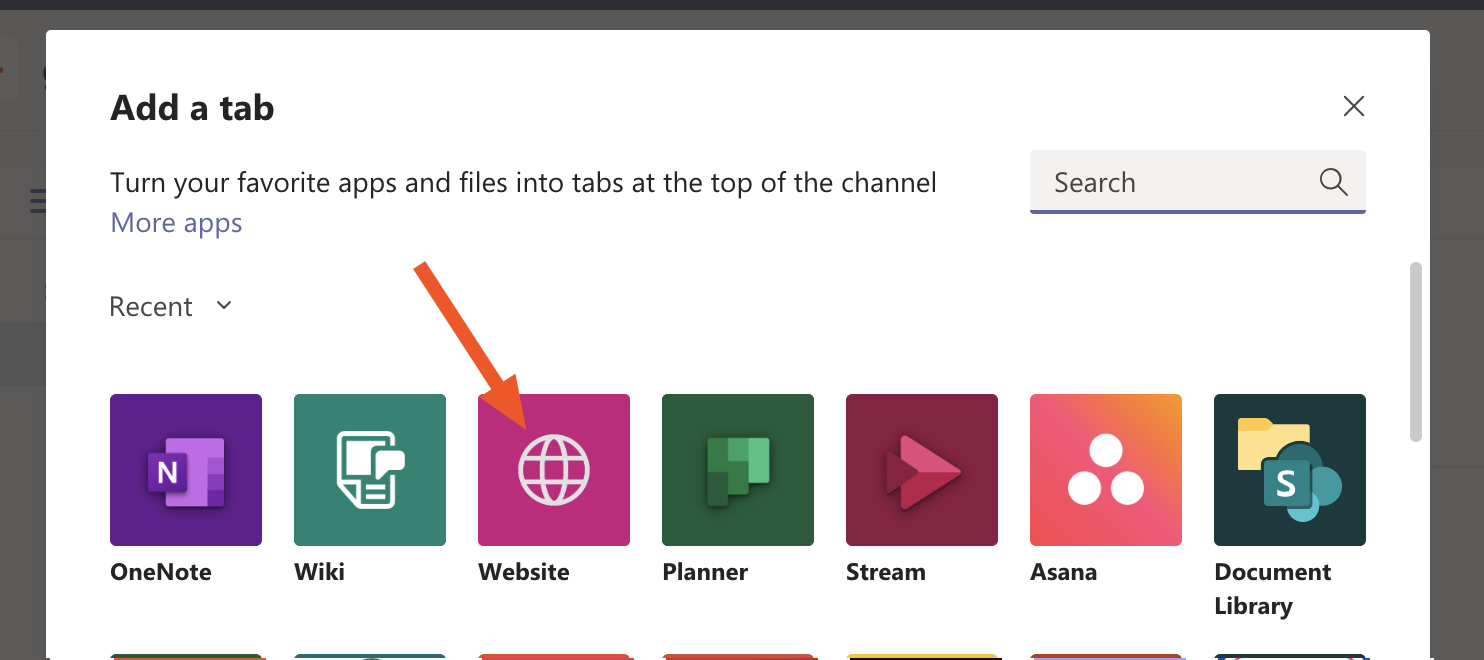 Adding a web tab in Microsoft Teams