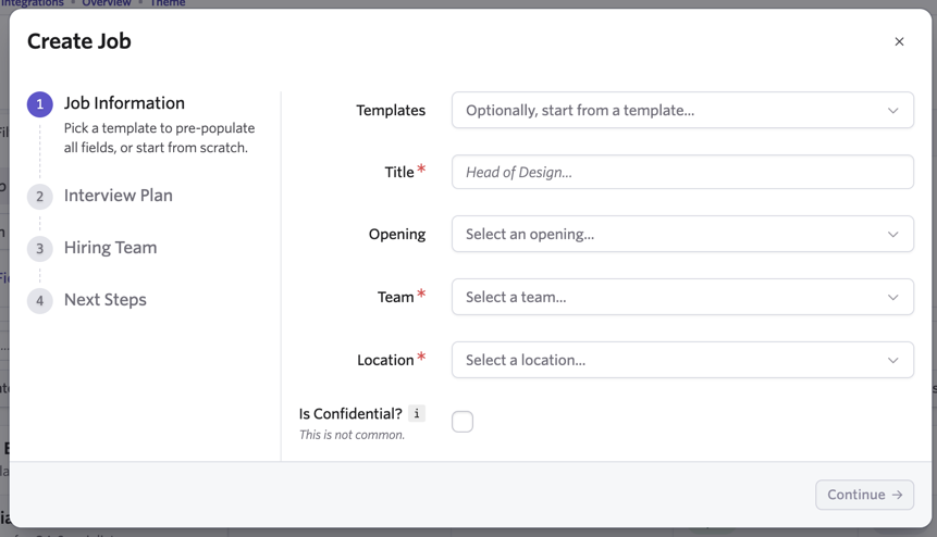 Job creation wizard pop up showing the Is Confidential? checkbox at the bottom. Job creation wizard pop up showing the Is Confidential? checkbox at the bottom.