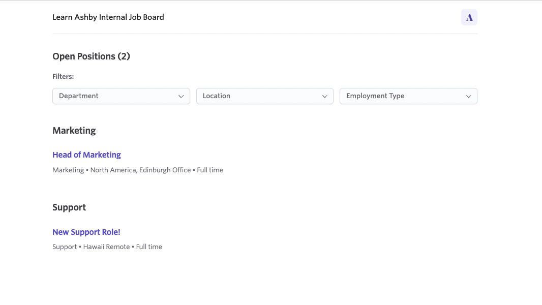 An example of an internal job board. An example of an internal job board.