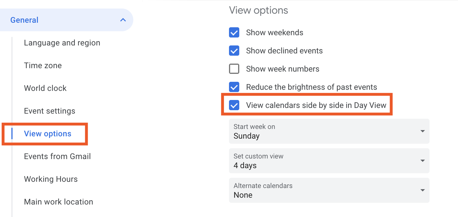 View calendars side-by-side in Day View