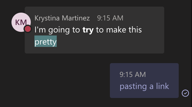 Formatting in Teams' meeting chat