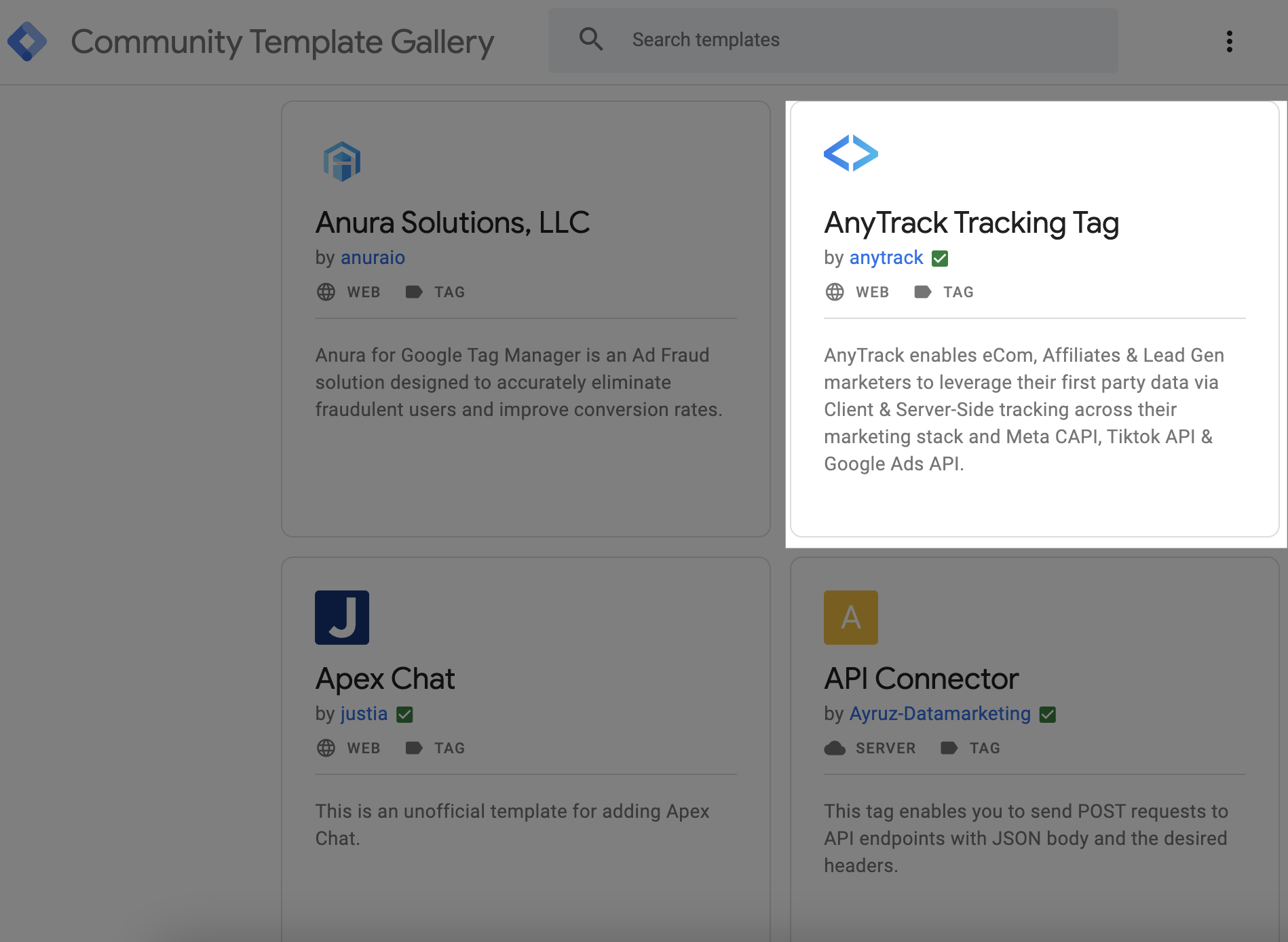 AnyTrack Google Tag Manager Template