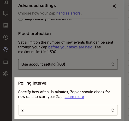 Polling interval setting displayed in right sidebar