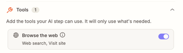 Browse the web toggle in the Tools section