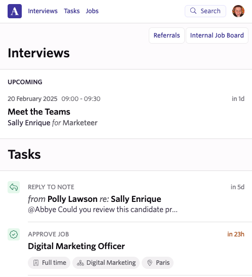 A list of tasks to be completed, including replying to a note and approving a job. A list of tasks to be completed, including replying to a note and approving a job.