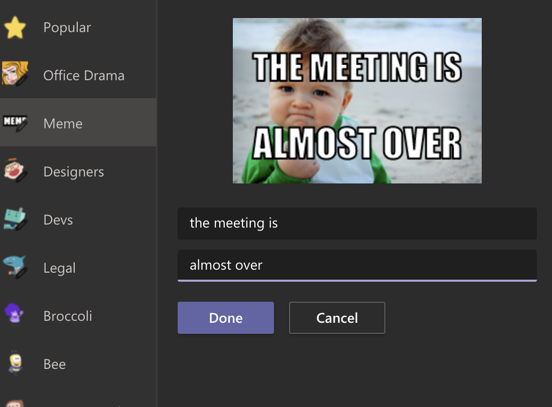 Meme generator in Microsoft Teams