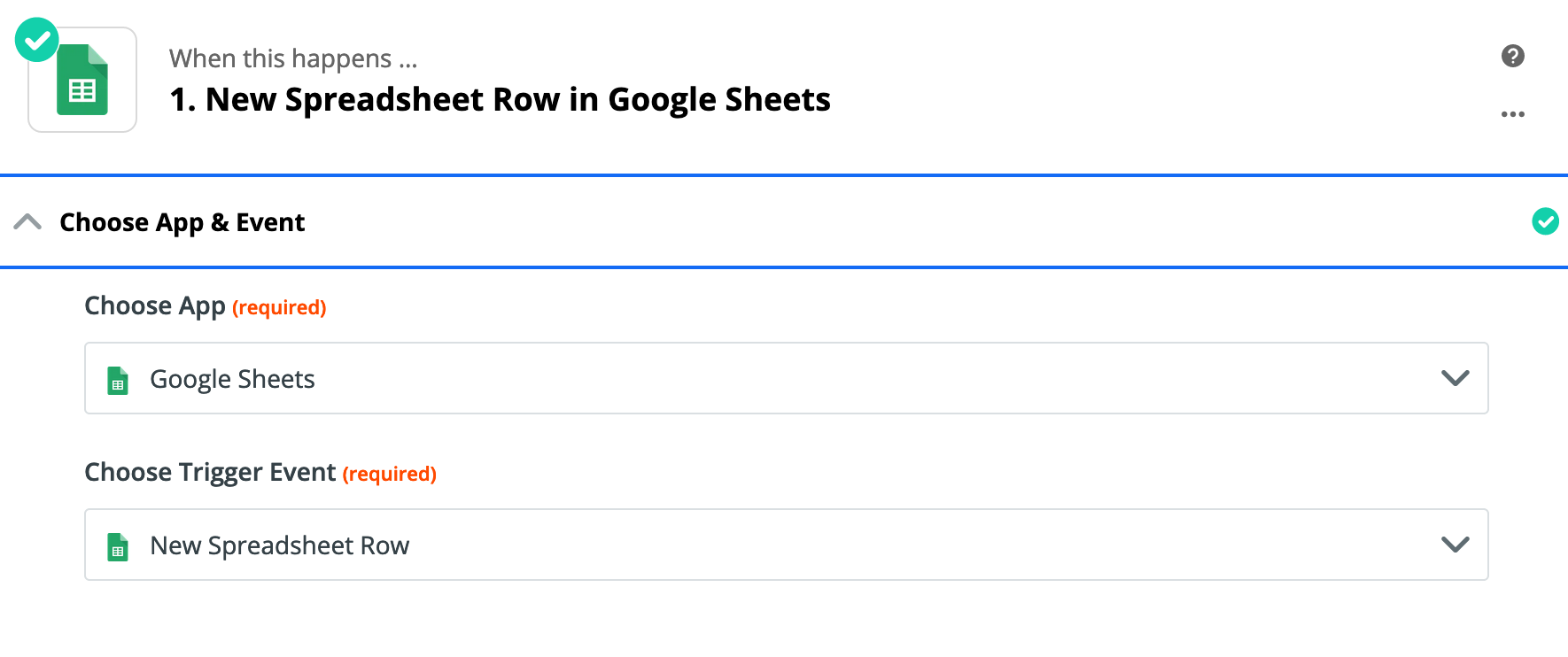 First step of the Google Sheets Zap