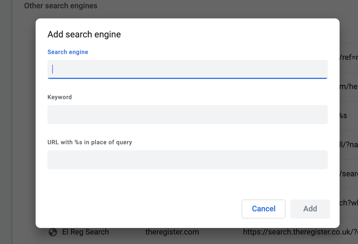 New search engine box in Chrome