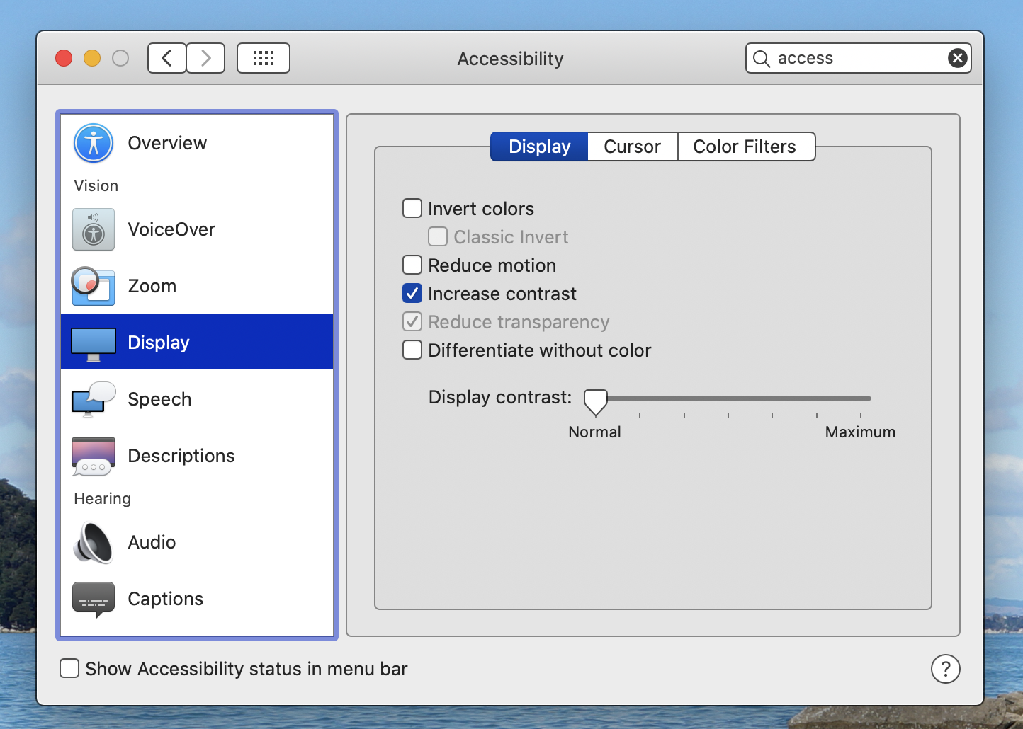 Increased contrast in macOS