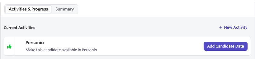Screenshot of the Add Candidate to Personio activity in Ashby after an offer response is set to Accepted Screenshot of the Add Candidate to Personio activity in Ashby after an offer response is set to Accepted