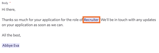 The job title pulled from the job consideration. The job title pulled from the job consideration.