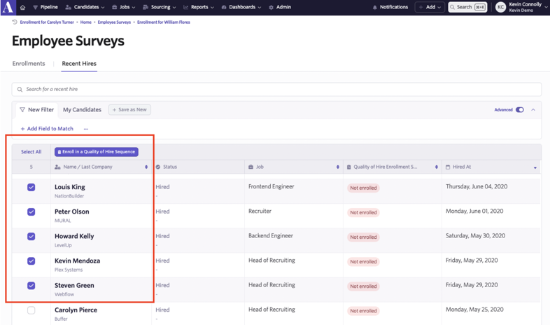 Screenshot showing the bulk enrollment candidate selection and button Screenshot showing the bulk enrollment candidate selection and button