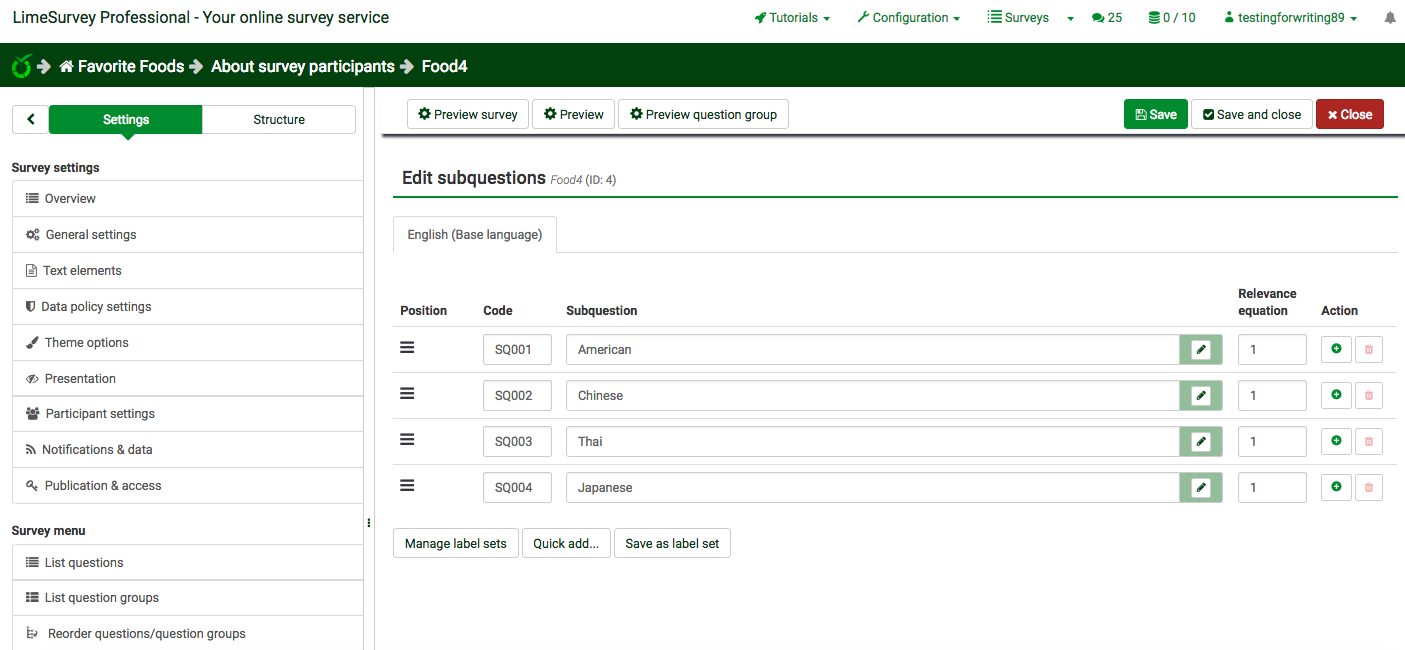 LimeSurvey screenshot