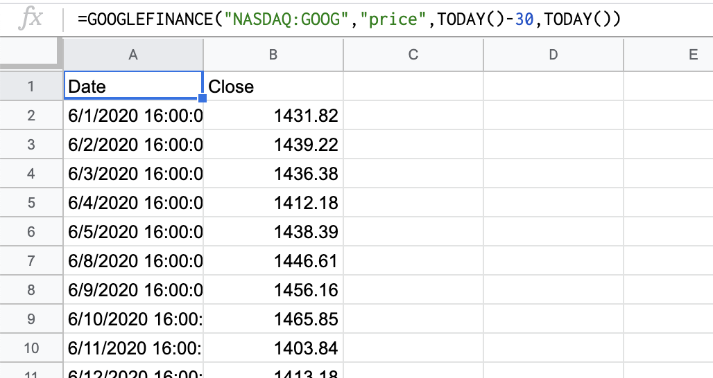 Pulling in financial data in Google Sheets