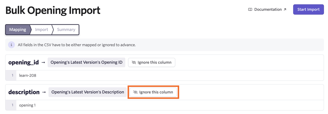 The option to ignore a column when importing openings. The option to ignore a column when importing openings.