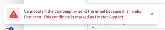 Screenshot of the error message reading "Cannot start the campaign or send the email because it is invalid"
